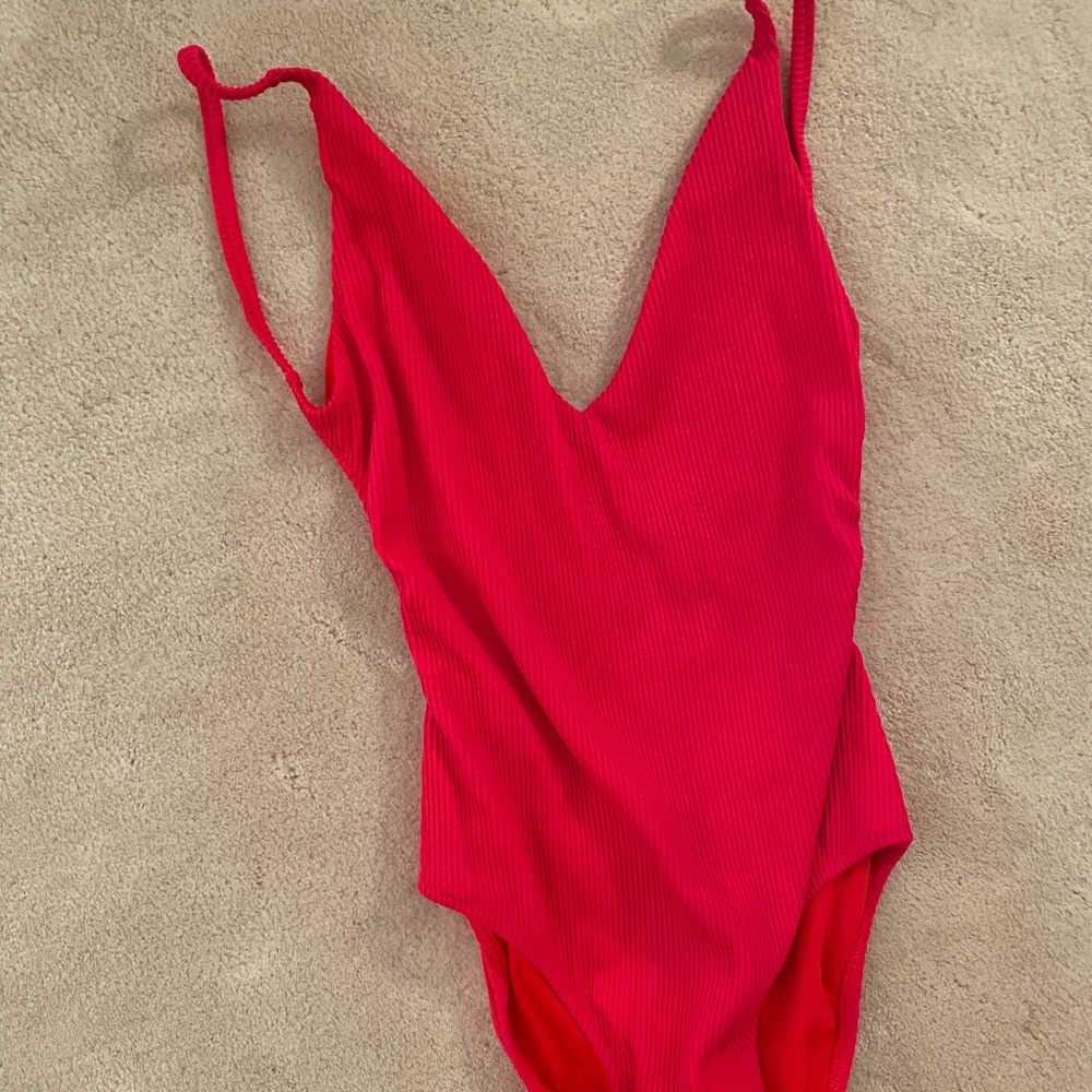 Topshop neon pink bathing suit with open back